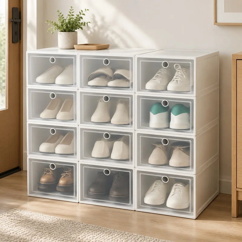 Transparent Foldable Shoe Boxes, 6-Pack Stackable Organizers with Dust Protection for Neat Shoe Storage