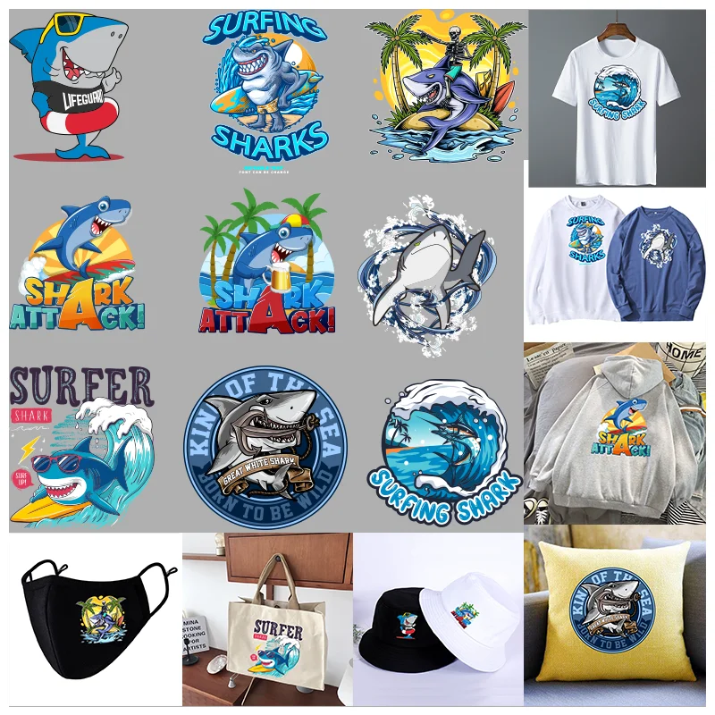 SHARK Attack！print logo,Ironing applications for clothing Patches DIY Suitable for Hoodies,T-shirts,pillows,canvas bag,etc.