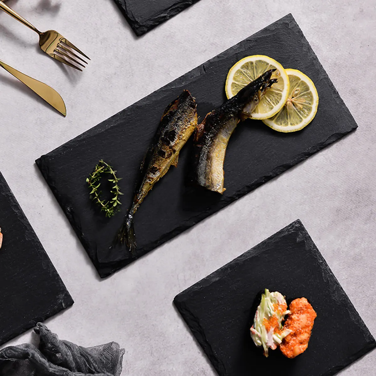 1Pcs Natural Serving Dish Rectangle Black Stone Platter for Barbecue Grill Outdoor Party Wedding Dessert