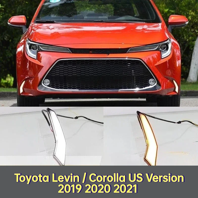DRL LED Daytime Running Light Fog Lamp Modified Dynamic Yellow Turn Signal For Toyota Levin / Corolla US Version 2019 2020 2021