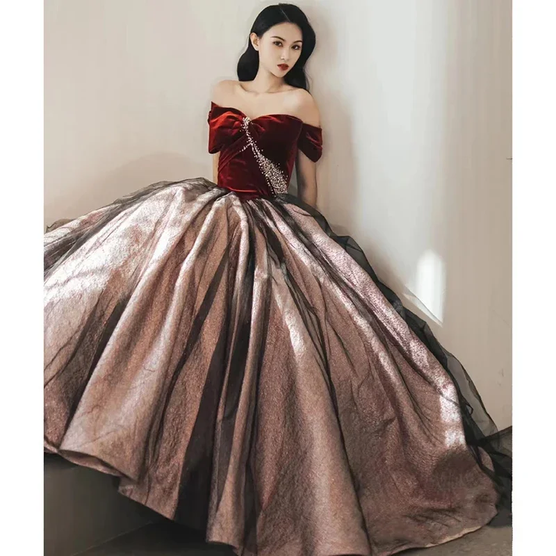 Customized Luxury Vintage Evening Dress Wine Red A-line Beading Floor-length Party Formal Gowns for Women Vestidos De Noche