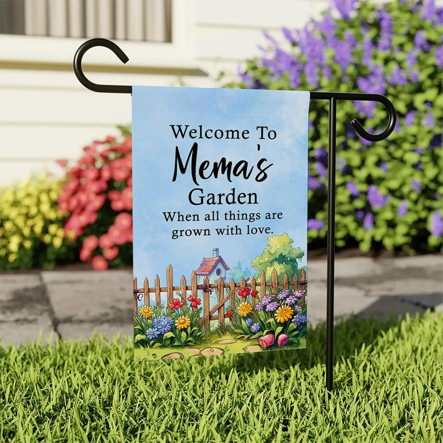 Welcome To Mema's Garden When All Things Are Grown With Love Garden Flag- Welcome Mema's Garden Flag- Outdoor Garden XXP EEU hhz