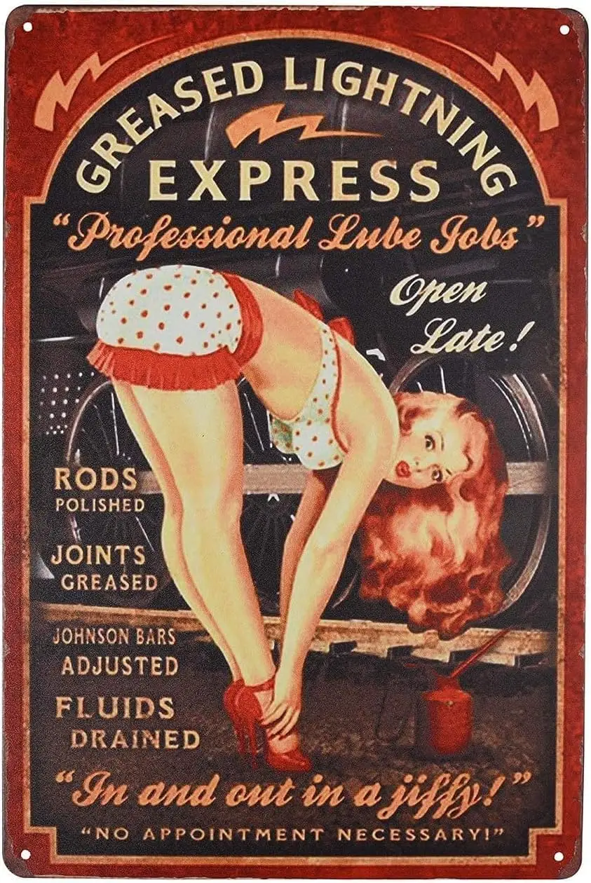 American antique sign lightening pin up girl sign greased this 