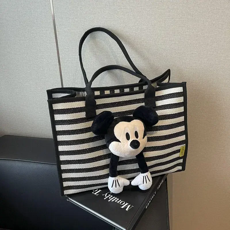 Kawaii Mickey Doll Cartoon Women's Shoulder Bag Cute Large Capacity Striped Tote Bag Fashion Handbag Shopping Bag Birthday Gifts