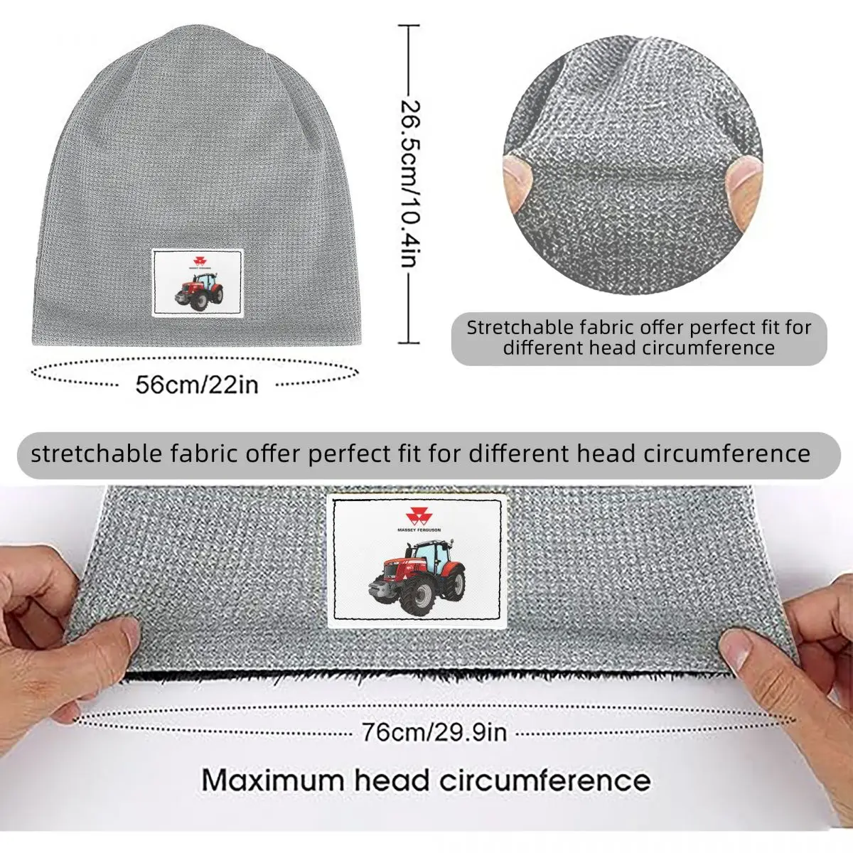 Massey Ferguson Tractor Red Tractor Waffle Knit Fleece Lined Beanie with PU Leather Patch Unisex Warm Winter Soft Cap