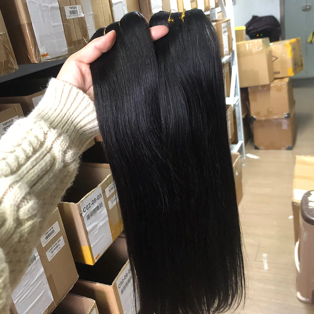 Natural Black Double Machine Weft Sewing in Human Hair Extensions 12