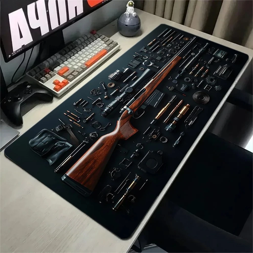 Oval Tactical Gun Large Mouse Pad, 800x400mm Anti-Slip Rubber Base, Precision Gaming Desk Mat, Washable Surface for Office PC