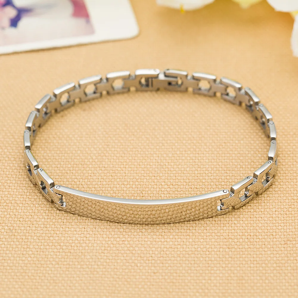 

New Stainless Steel Watch Band Charm Bracelets for Women Men Customizable Carve Name Text Commemoration Day Jewelry Gifts