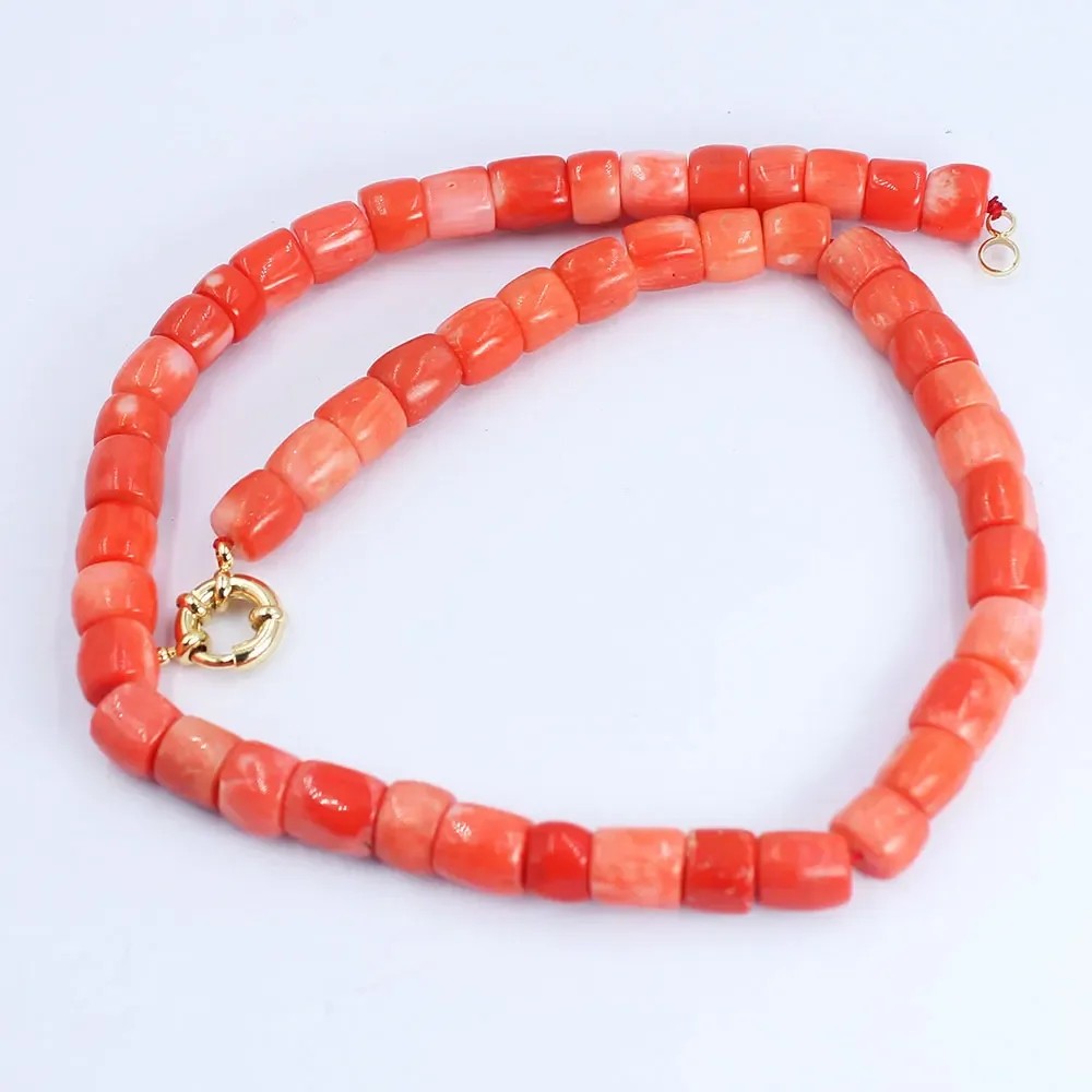 9-10mm Punk Natural Orange Coral Bamboo Tube Drum Beads Choker Necklace for Women Jewelry Gift 17\