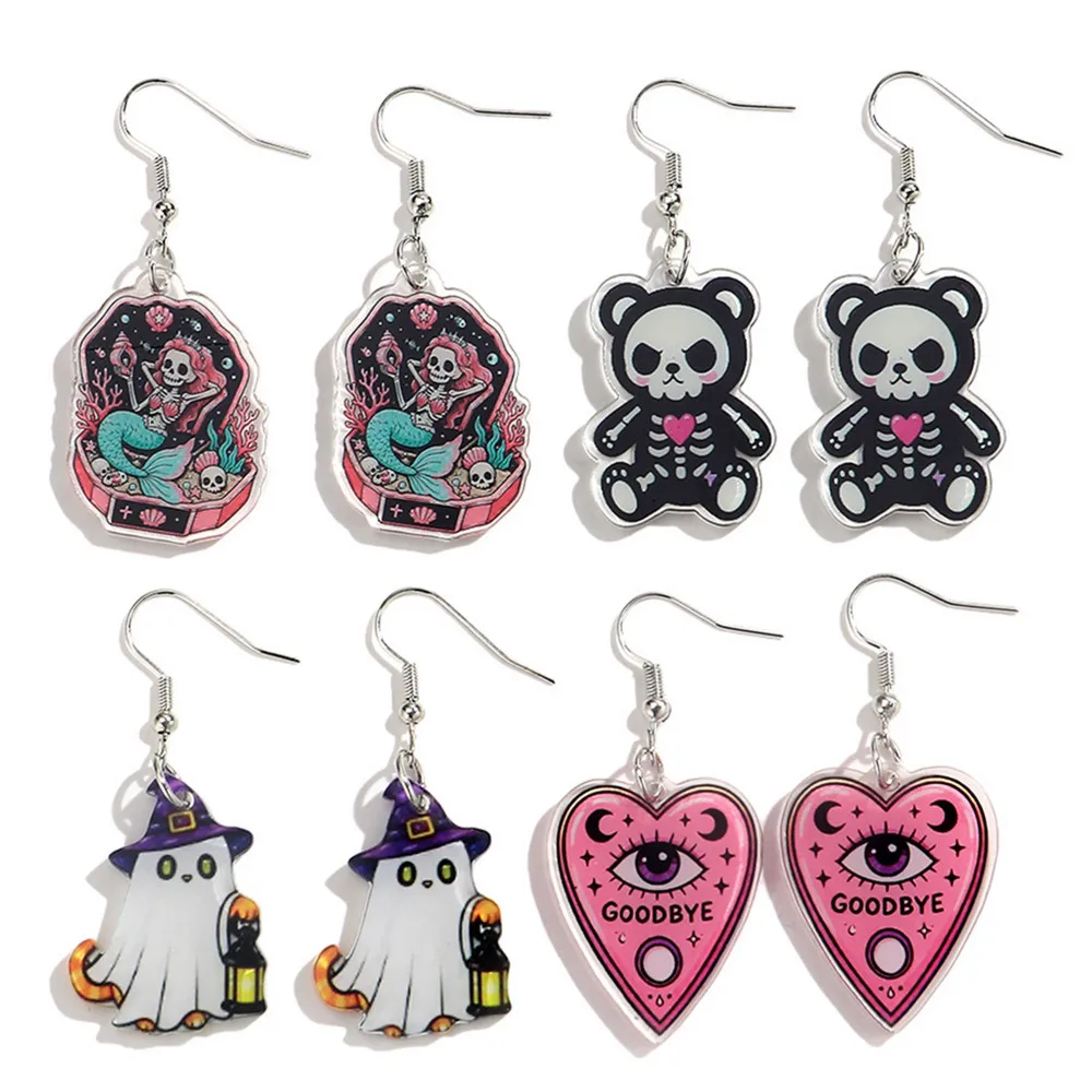 Halloween Cute Acrylic Ghost Bear Drop Earrings Funny Cartoon Dangle Earring Creative Party Jewelry Gifts