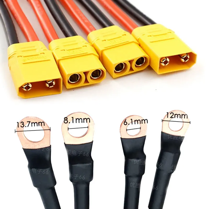 

XT90 to O-Type Copper Nose Connector XT 90 Plug to 6MM/8MM Terminal Line 10AWG Aircraft Model Lithium Battery Connection Wire