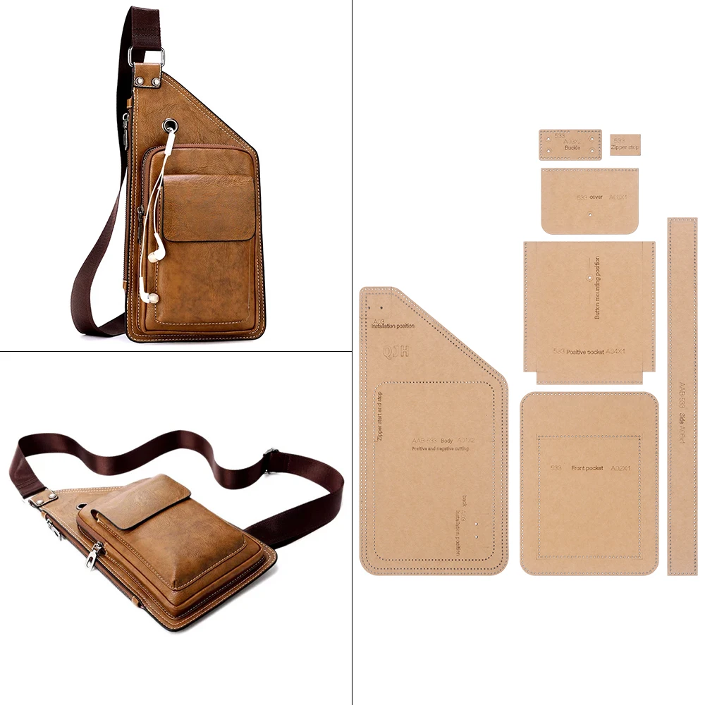 Brown Kraft Paper Crossbody & Chest Bag Pattern Stencil Templates for Handmade Craft Supplies view 2