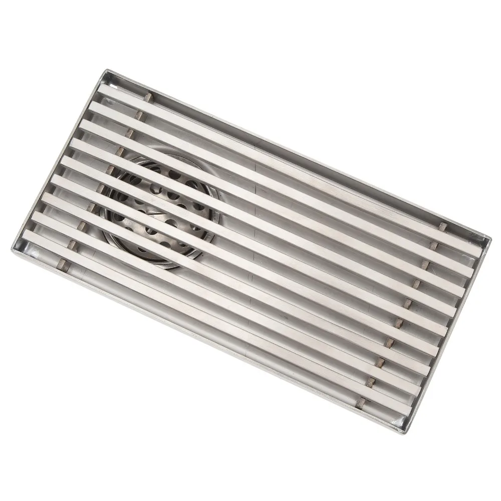 304 Stainless Steel Linear Shower Drain Rectangular Thickened Shower Floor Drain Smell Proof Grate Large Displacement