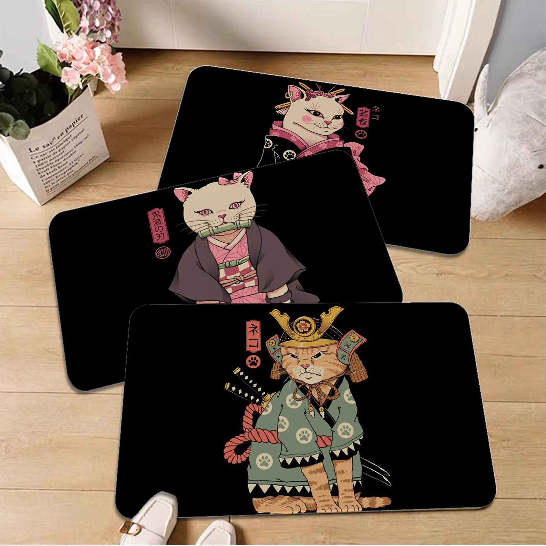 

Japanese Samurai Cat Room Mats INS Style Soft Bedroom Floor House Laundry Room Mat Anti-skid Modern Home Decor