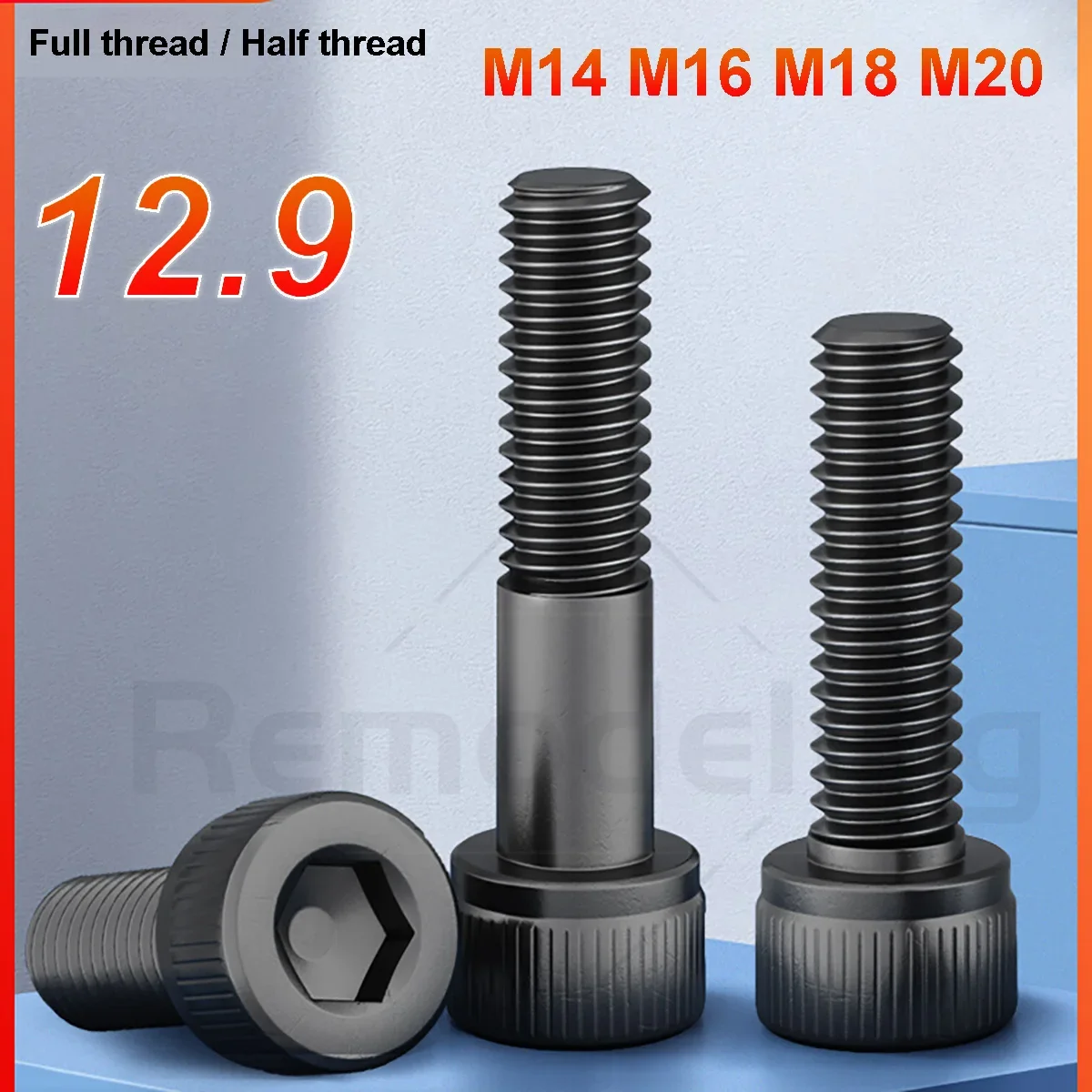 M14-M20 Hexagon Hex Socket Cap Head Screw Bolts 12.9 Grade Carbon Steel Allen Screw DIN912 Length 16-300mm Full / Half Thread