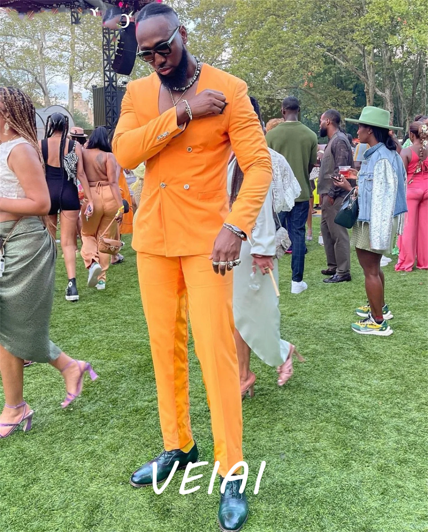 

CustomizedAfrica Orange Suits for Men Double Breasted V Neck Summer Blazer Sets Party Prom Vacation Male Suit costume homme Jack