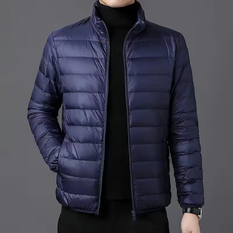 

Легкая хлопковая куртка для мужчин, повседневная, для активного отдыха, осенне-зимняя, теплая, с воротником-стойкой, тонкая модель, приталенный крой, из шелкового хлопка