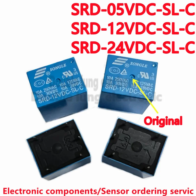 

100PCS/LOT New and Original SRD-05VDC-SL-C SRD-12VDC-SL-C SRD-24VDC-SL-C DC 5V 12V 24V SRD-250VAC 10A 5PIN Power Relays