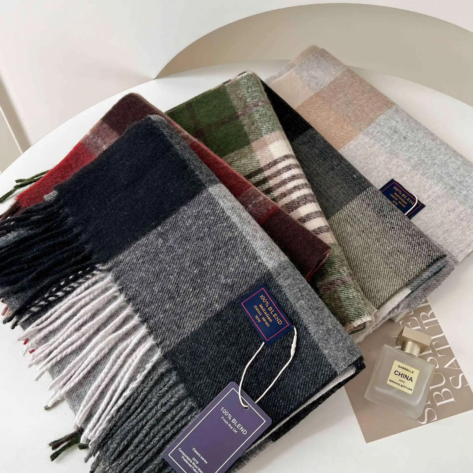 Korean Style Tassel Patchwork Plaid Scarf Women's Fashion Versatile Neck Protection Warmth Cold Resistance Winter New Arrival