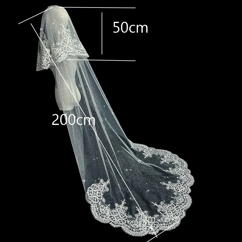 Sparkling Tulle Wedding Veils 2 Layers Bridal Veil with Comb Tulle with Floral Applique Wedding Accessories L&P DQL Studio