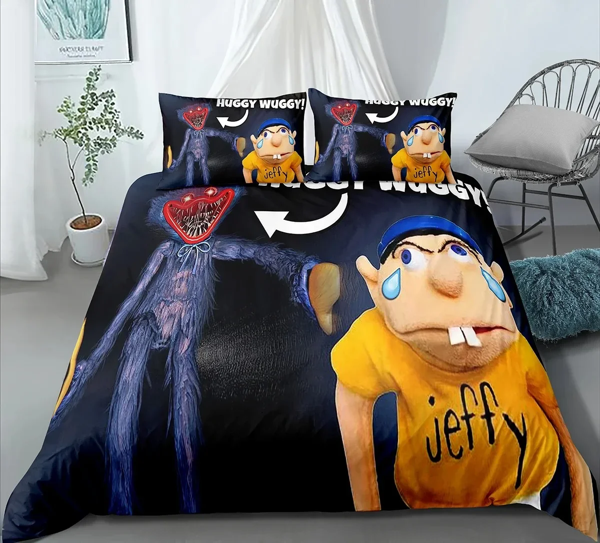 Indecor Cartoon Jeffy 3D Printed Duvet Case Pillowcase Bedding Set Twin Full Queen King Size for Kids Bedroom