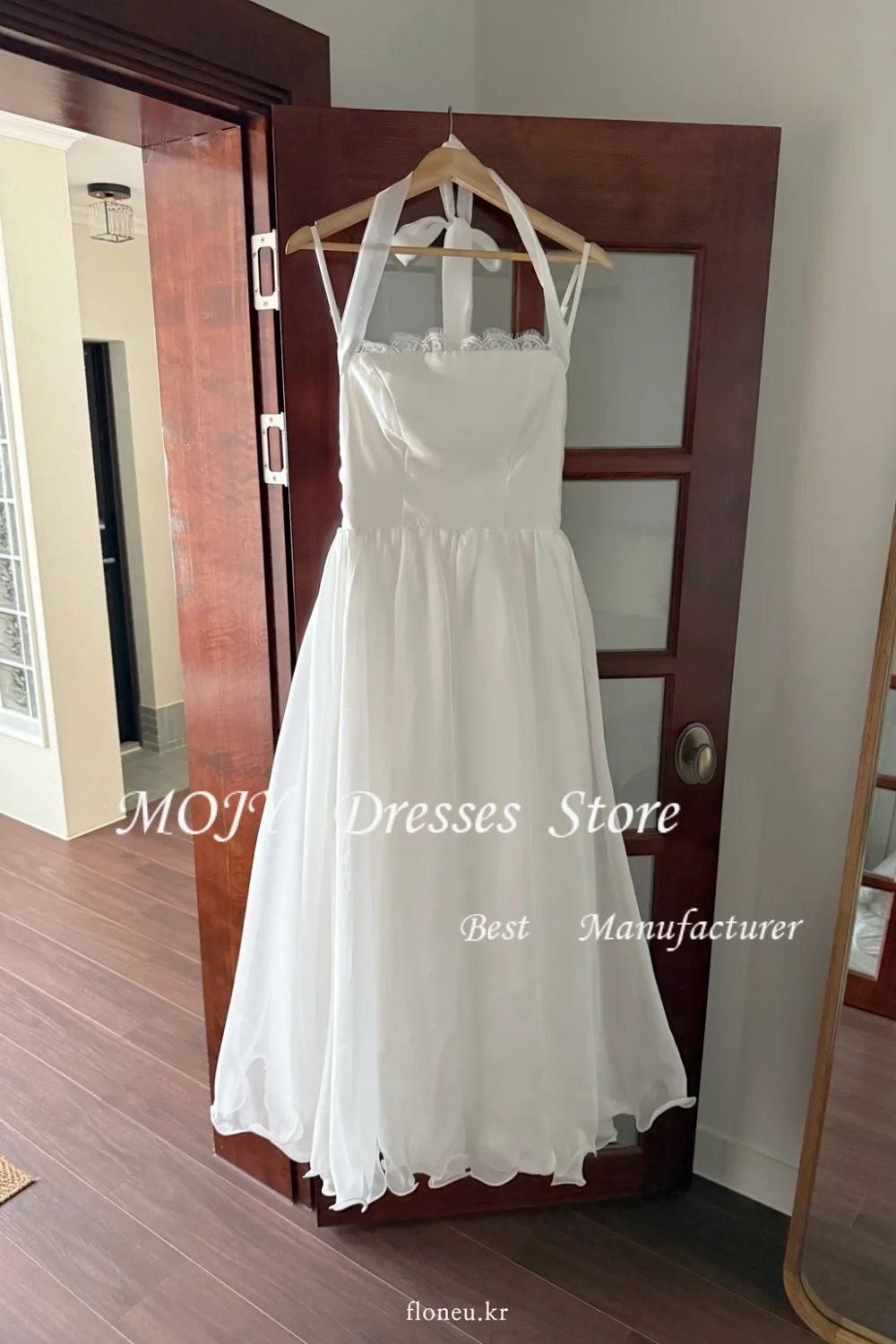 Mojy A-line Simple Wedding Dresses Spaghetti Straps Draped Floor-Length Bridal Gown Photo Shoot Dresses Customized Organza
