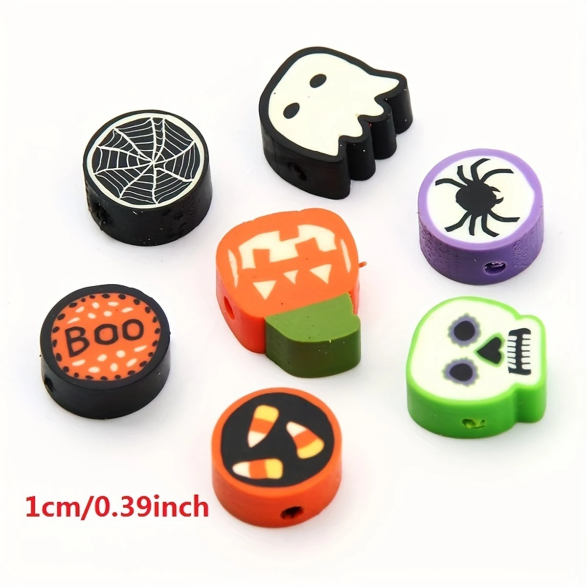 150pcs 10mm Random Styles Halloween Series Soft Pottery Spacer Beads For DIY Handmade Making