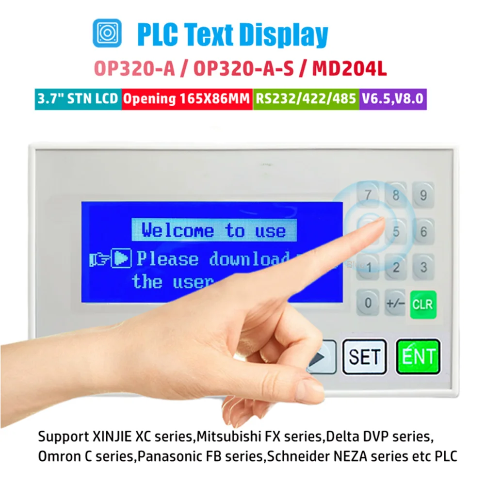 

OP320-A OP320-A-S MD204L PLC Text Display 3.7" LCD Display Support Xinjie V6.5 Support 232 485 422 Communications Ports