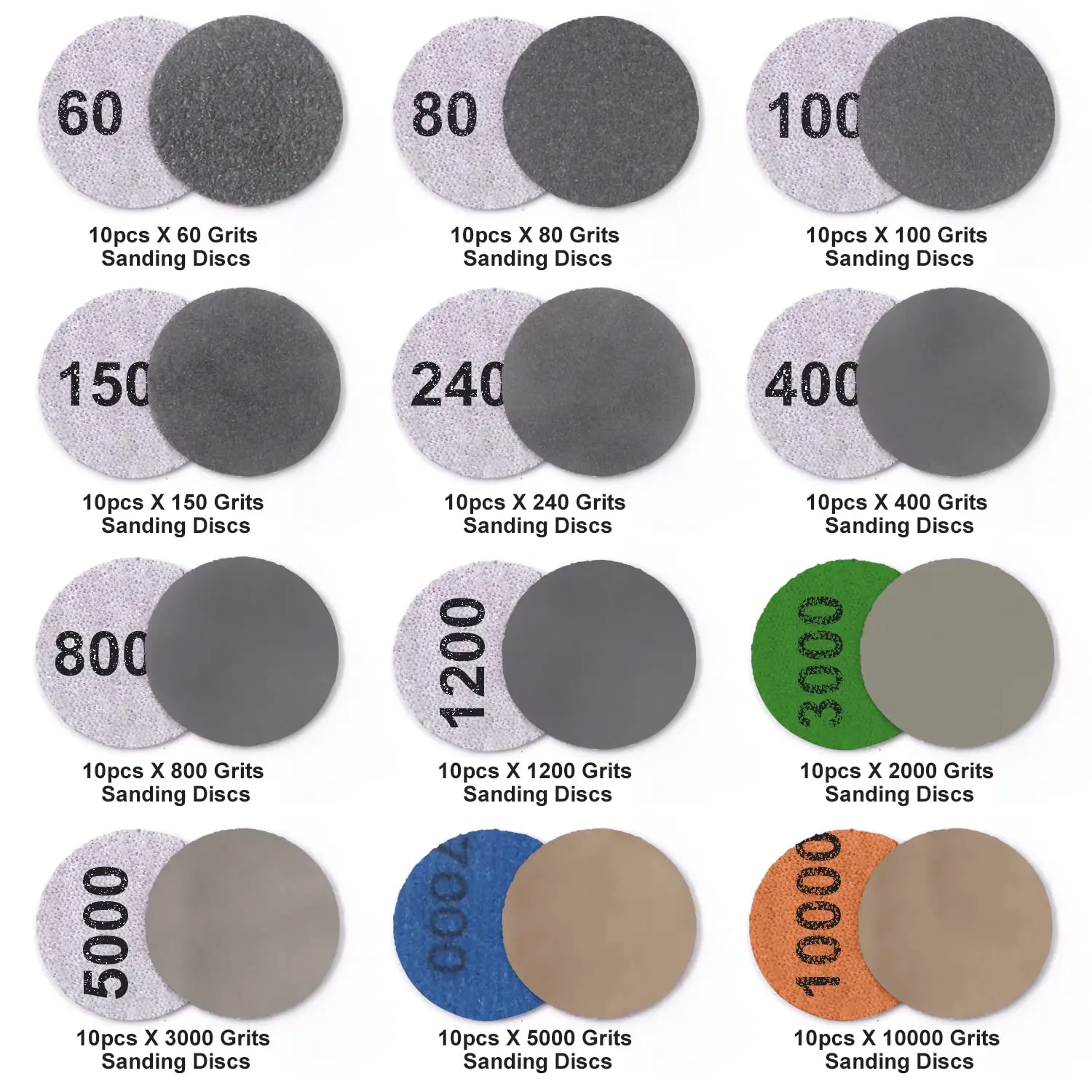 2 Inch Sanding Disc 120 Pcs Wet Dry Hook and Loop Sandpaper Pads Kit 60-10000 Grits 1/4 in Backer Plate and Foam Buffering Pad