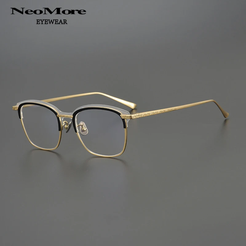 

High Quality Luxury Brand Glasses Men Women Titanium Optical Semi Rimless Eyewear Prescription Glasses Myopia Frames