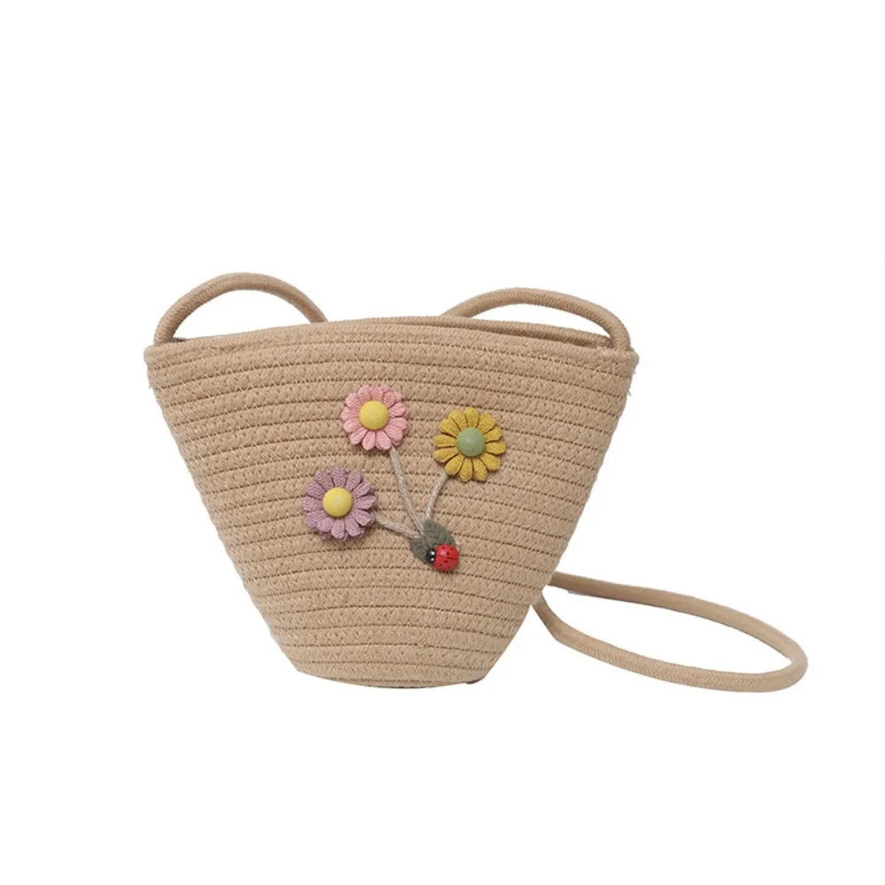 

Cotton Rope Weave Flower Bucket Bag Korean Style Storage Bag Woven Shoulder Bag Cosmetic Bag Crossbody Bag Flower Handbag