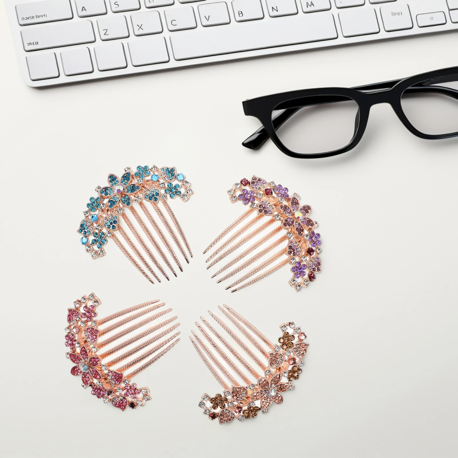 

4pcs Hair Accessories Rhinestone Decorative Combs for Women Styling French Side Claw Metal Flower Bun Clip Headwear