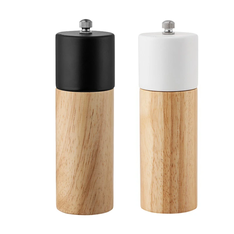 2 Pack Wooden Salt And Pepper Mill Spice Nuts Mills Handheld Seasoning Grinder Bottle Cooking Home Kitchen Tools