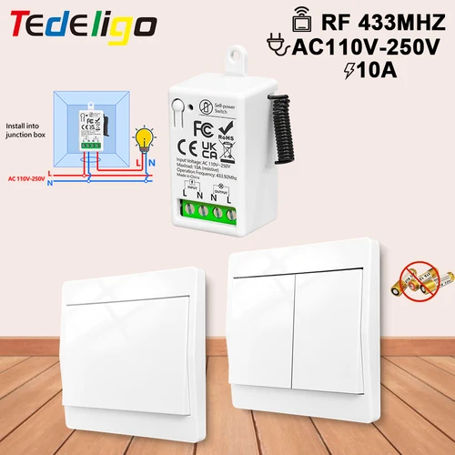 Imagen 1 del producto Interruptor autoalimentado inalámbrico de 433mhz, interruptor cinético de 110v y 220v, Control remoto, interruptor de luz de pared sin batería resistente al agua