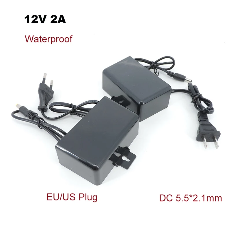 Waterproof outdoor AC to DC Power Supply 12V 2A 2000ma 100V-240V EU Plug Adapter Charger for CCTV Camera LED Strip Light m20