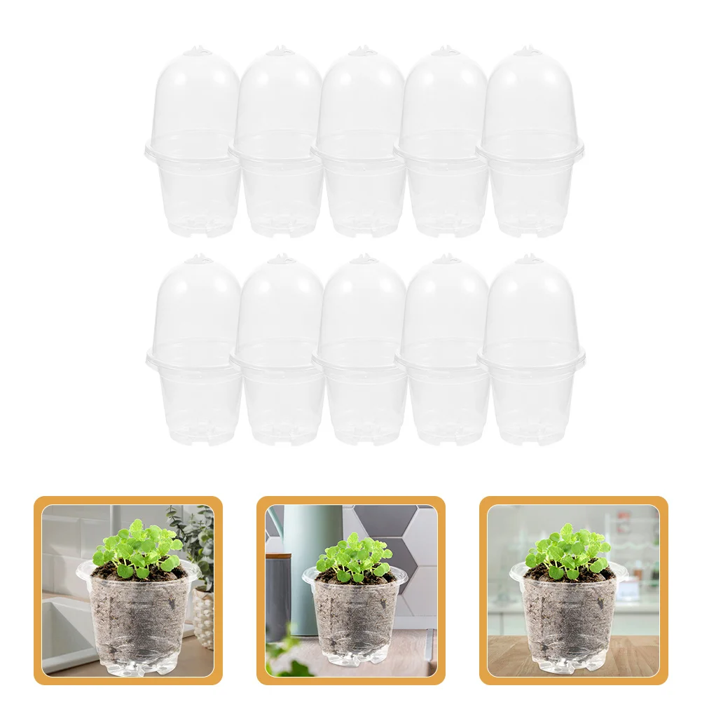 

10Sets Thermal Retention Planting Pots Transparent Plastic Pots for Plants with Bottom Drain Holes Garden Nursery Growers