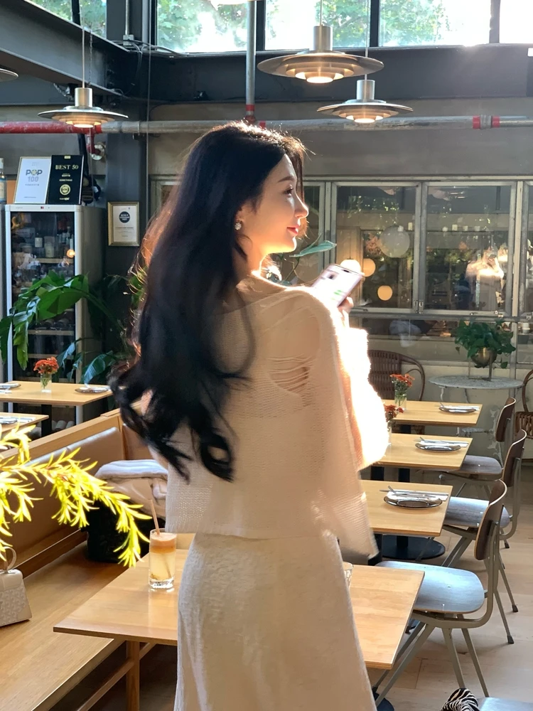 

Wcouture New Cotton Wool Knitted Hollow out ort Coat irt Loose Pure Desire New Winter Faion Ladies Knitted Sweater