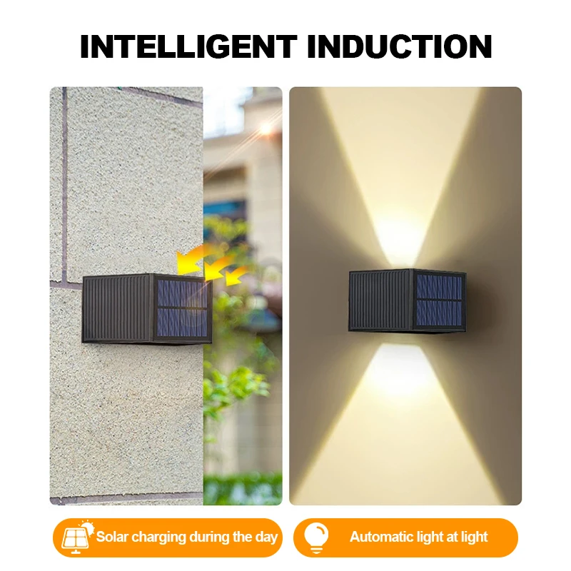 أضواء الجدار LED الشمسية IP65 مقاوم للماء الغسق إلى الفجر صعودا وهبوطا ضوء الشمس في الهواء الطلق الجدار الخفيفة للسياج الخارجي الشرفة سطح السفينة الفناء #5