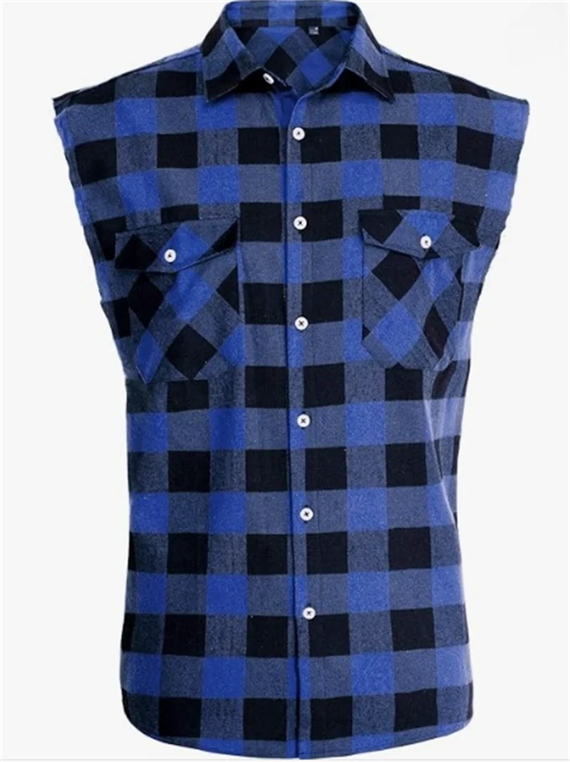 Men\'s Summer Fashion Casual Plaid Print Sleeveless T Shirt Vest Buckle Sanding 2024 Korean Style Mens Tank Tops Beach Vest