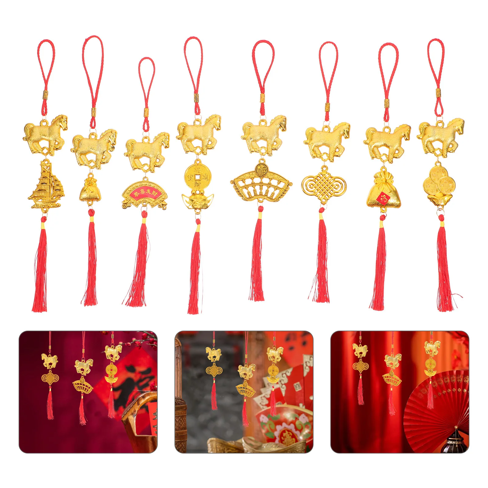 

8Pcs Spring Festival Pendant Chinese New Year Hanging Decorations Indoor Outdoor New Year Party Supplies Home Decor