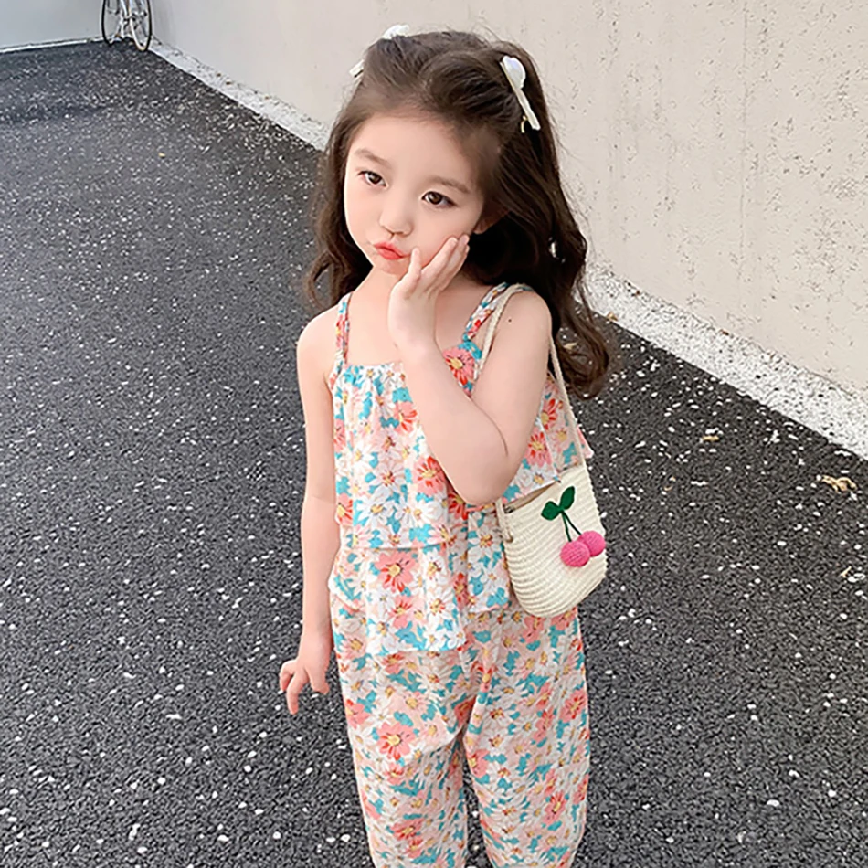 

2Pcs 2025 Summer New Little Daisy Tank Tops Girls Sets Floral Baby Sleeveless Top Summer Soft Breathable Children's Girl Clothes