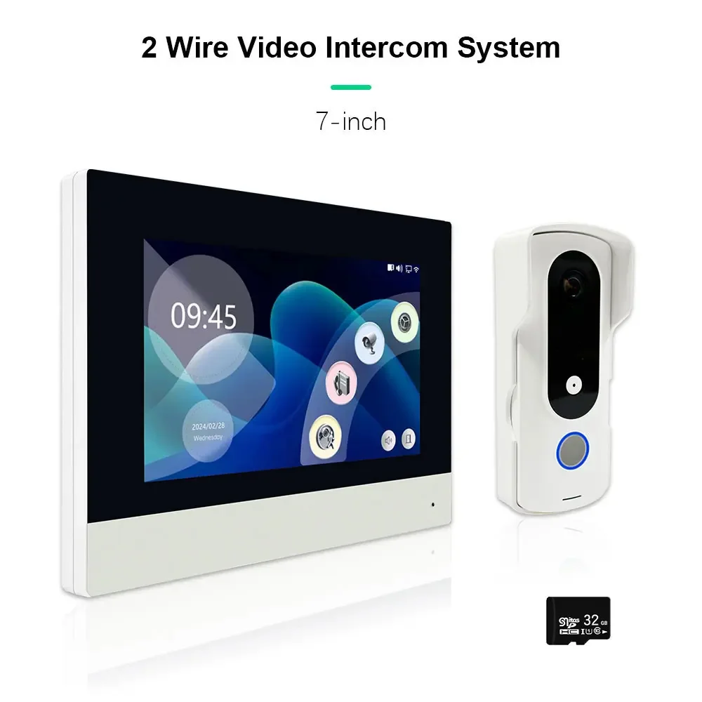 2-wire video doorbell intercom system 7 inch touch screen with night vision camera doorbell phone two-way intercom for home secu