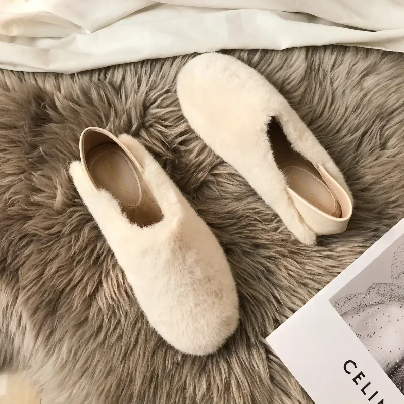 Fur Mule Slippers Women Winter Home Shoes Slip on Furry Loafers with Butterfly Knot Fur Slides Female Lush Fluffy Moccasins 2024