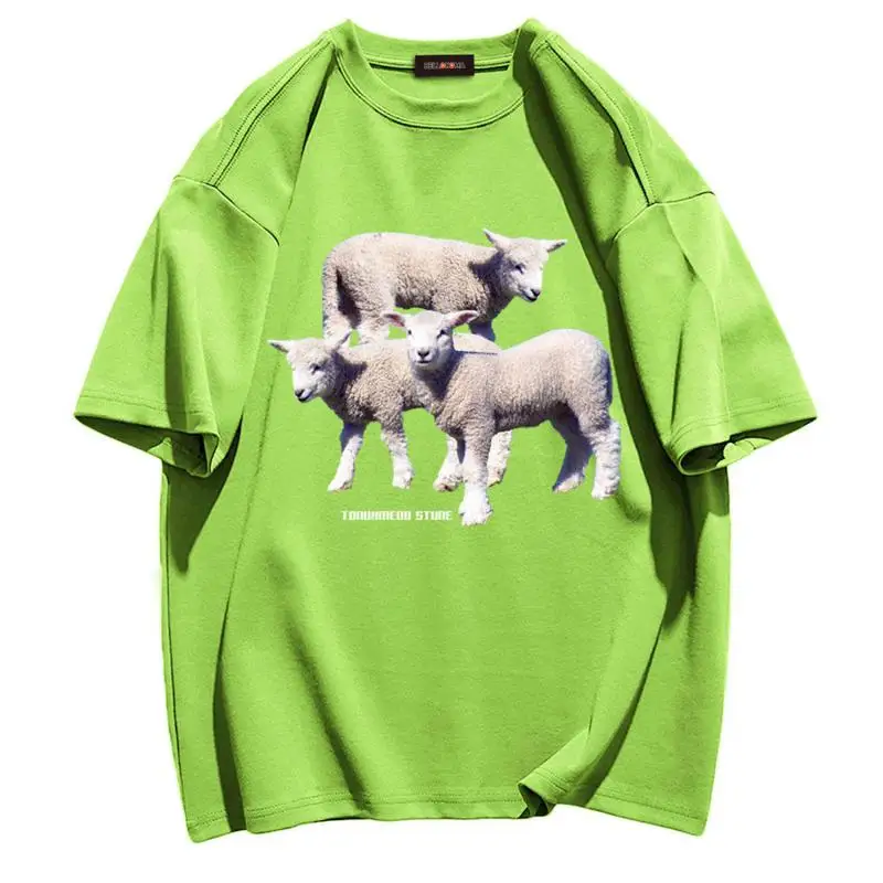 Plus Size Cotton Loose Couple Women T Shirt New Summer Tees Print Harajuku For A Walk Alpaca Grass Green Tops Fashion Female