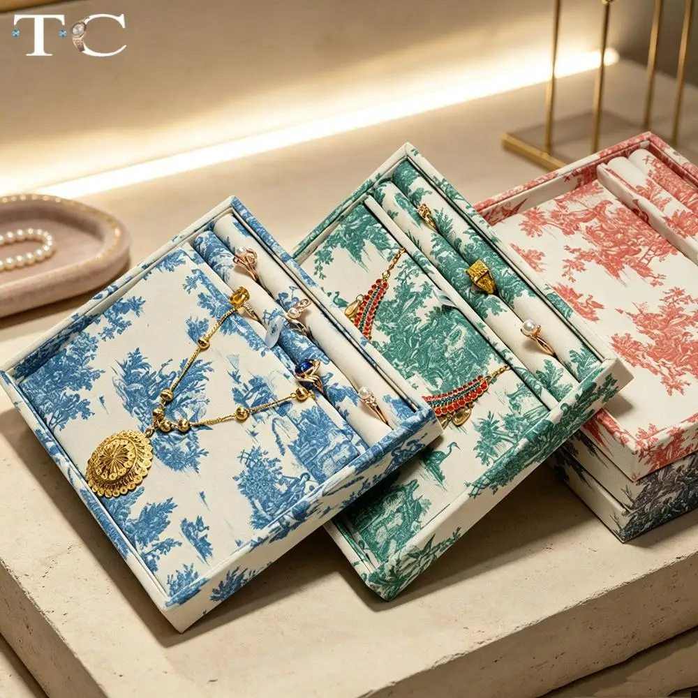 25x20CM  French Country-Style Linen Jewelry Tray for Rings Earring Necklaces and Bracelets Multifunctional and Detachable
