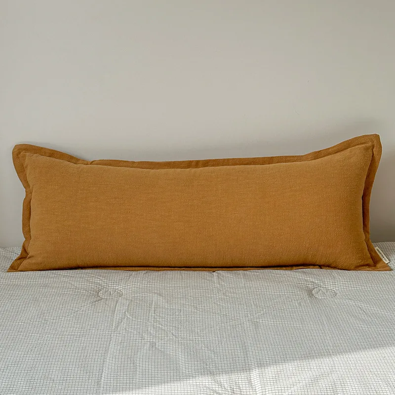 Ramie Cotton Bed Pillowcase Zippered Double-stitched Sofa Throw Pillow Cover Long Cushion Cover California King Queen Size