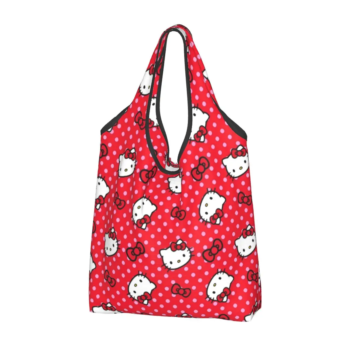 

Hello Kitty Red Reusable Shopping Grocery Bags Foldable 50LB Weight Capacity Kawaii Anime Eco Bag Eco-Friendly Ripstop