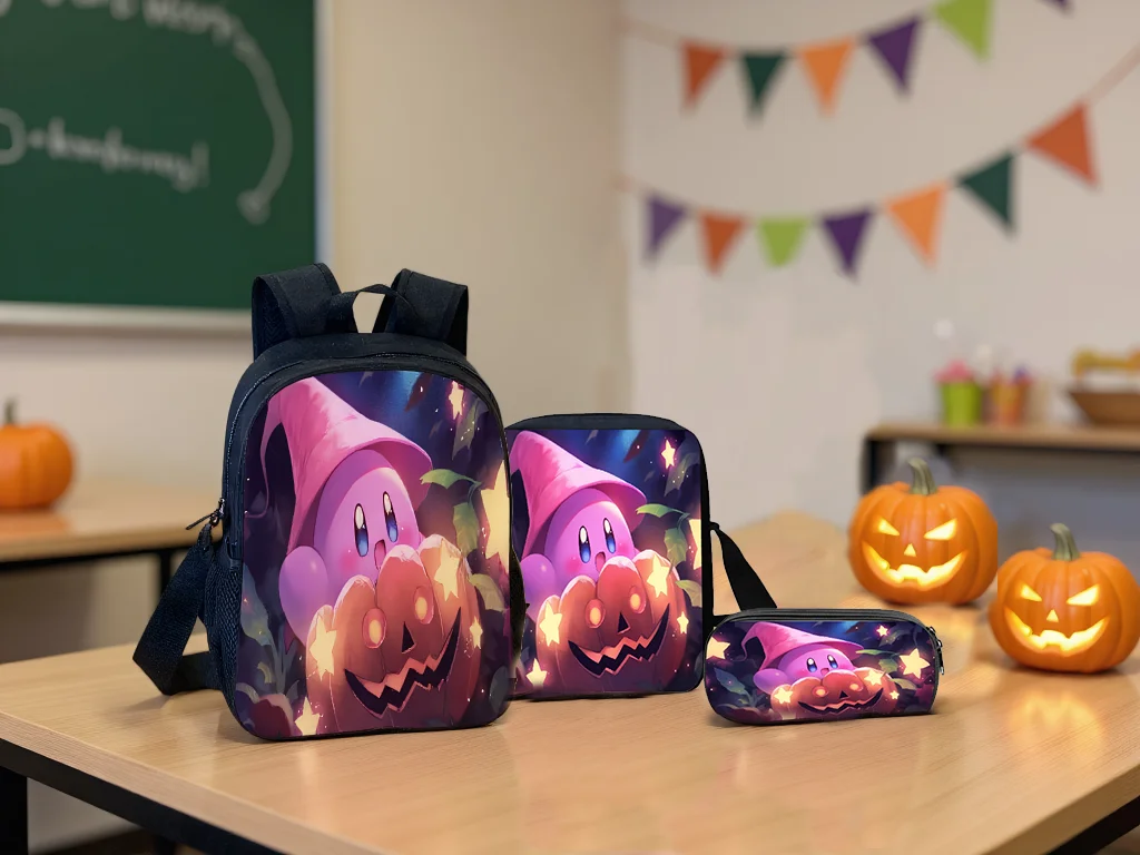 

HOT Little Children Kirby Lightweight Backpack 3 in 1 Set-Multifunction Daypack+Canvas Side Bag+Pencil Box for School