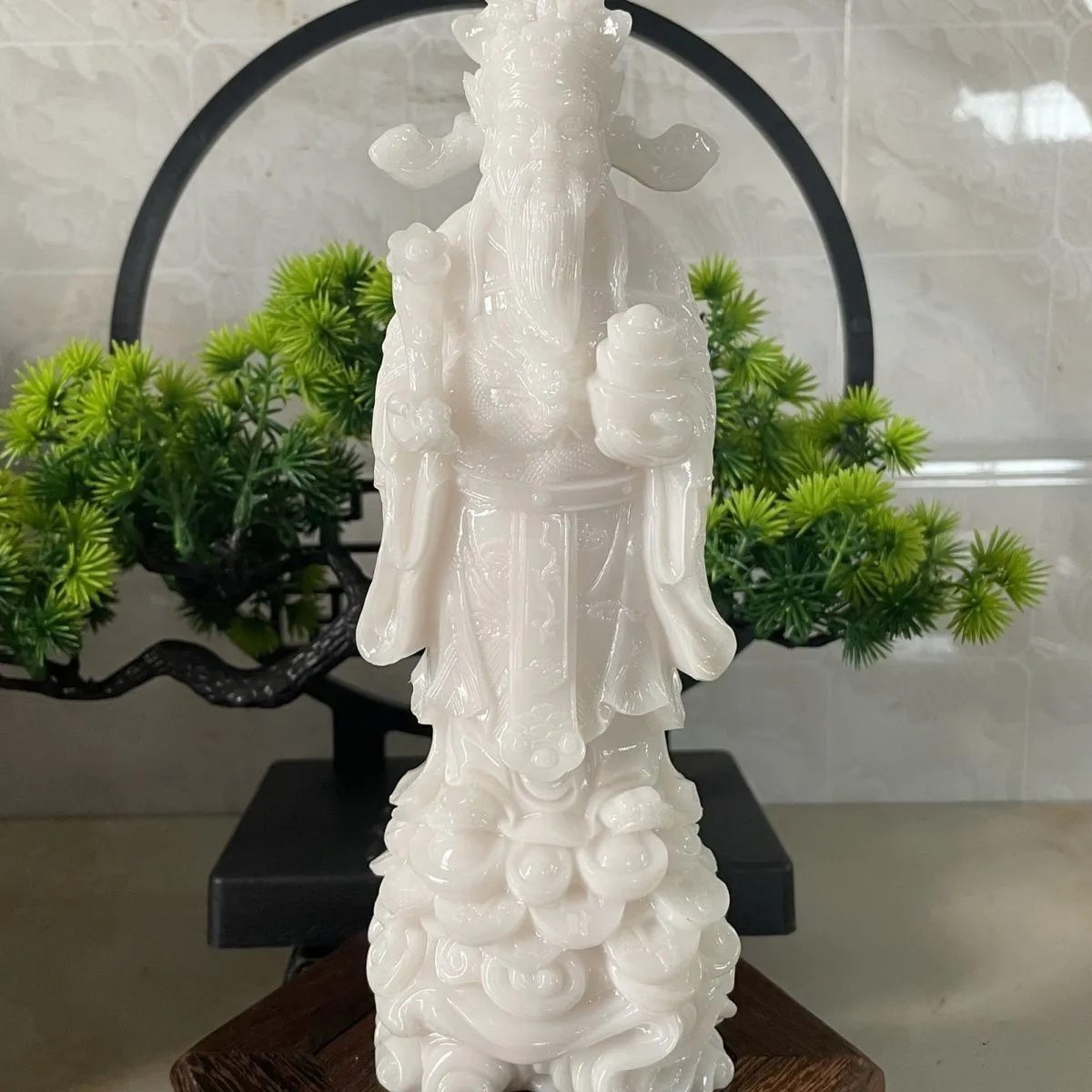 21cm Wealth God Hetian Jade Statue Prosperity Amulet Store Home Decoration