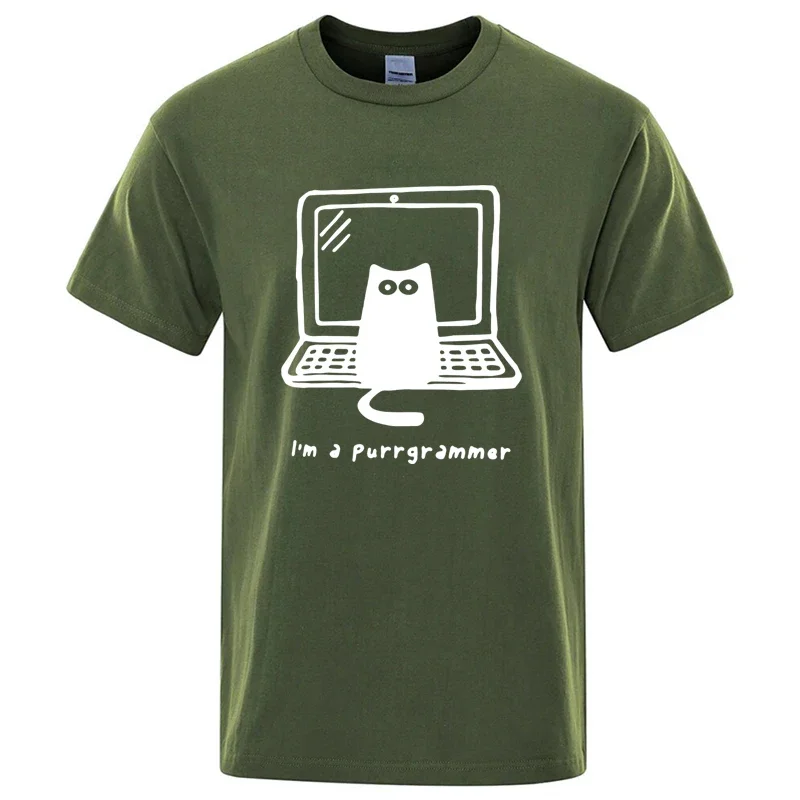 Herren-T-Shirt aus hochwertiger Baumwollmischung, lustiges Katzen-Programmierer-T-Shirt mit Aufdruck, lässig, locker, cool, kurzärmeliges T-Shirt für Herren